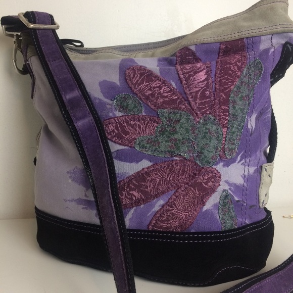 Lucky Brand Handbags - Lucky brand suede canvas appliqué Crossbody Bag